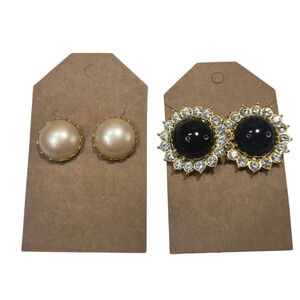 Joan Rivers Earrings Gold Tone Crystal Flower Changeable Pearl and Black Inserts
